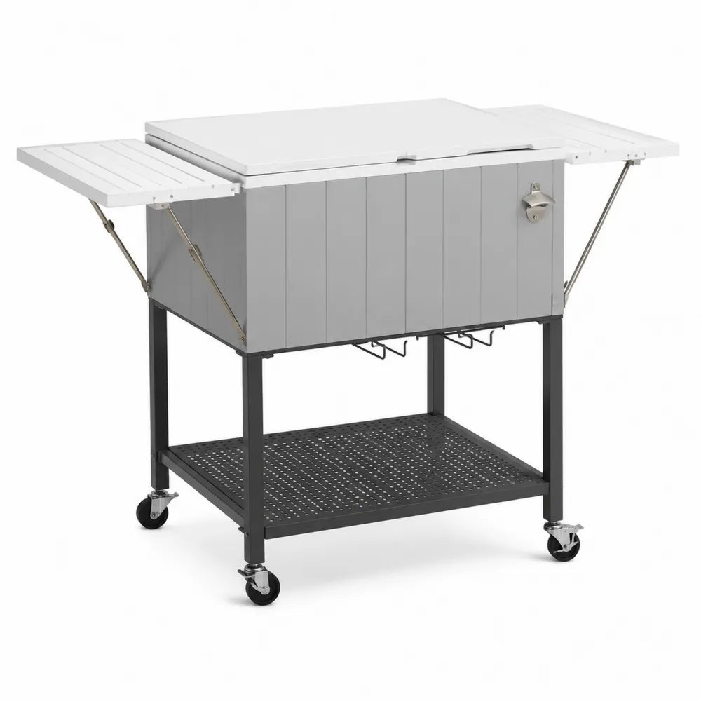 Chariot de bar extérieur en métal et plastique gris/blanc
