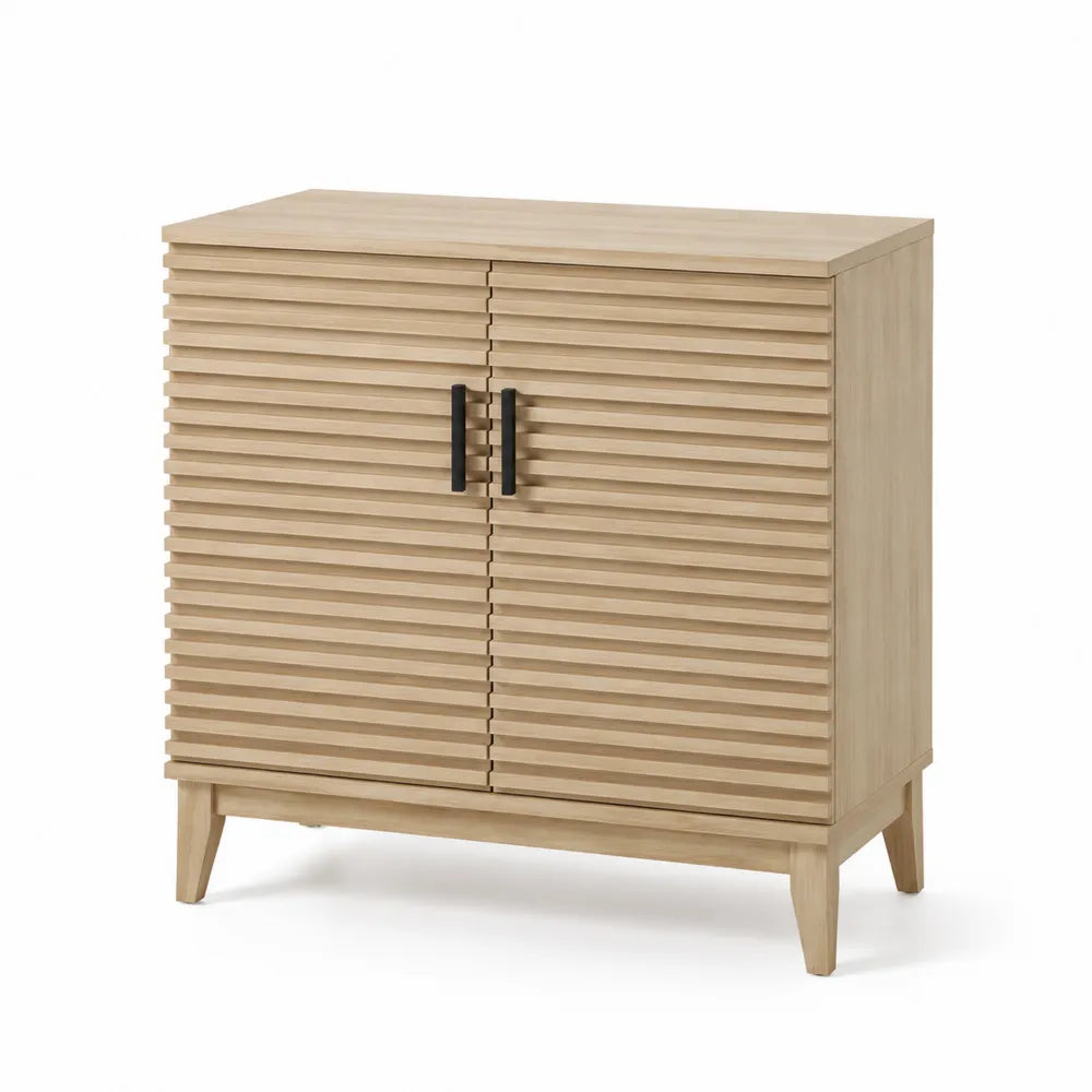 Buffet en bois clair 2 portes avec poignées en métal 80x70x40 cm