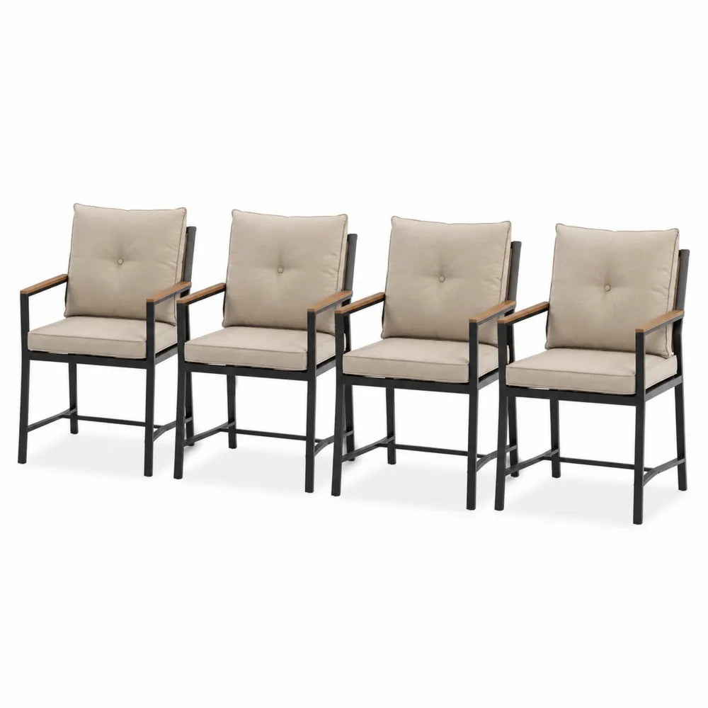 Ensemble de 4 chaises en métal avec coussins en polyester beige
