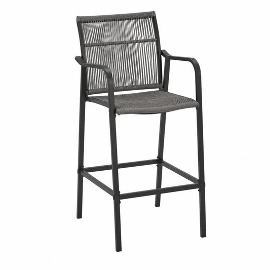 Chaise de bar en métal avec assise et dossier en corde polyester grise