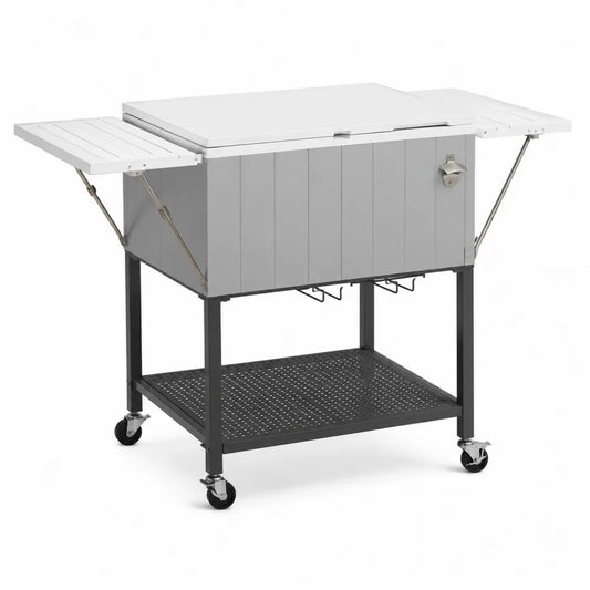 Chariot de bar extérieur en métal et plastique gris/blanc