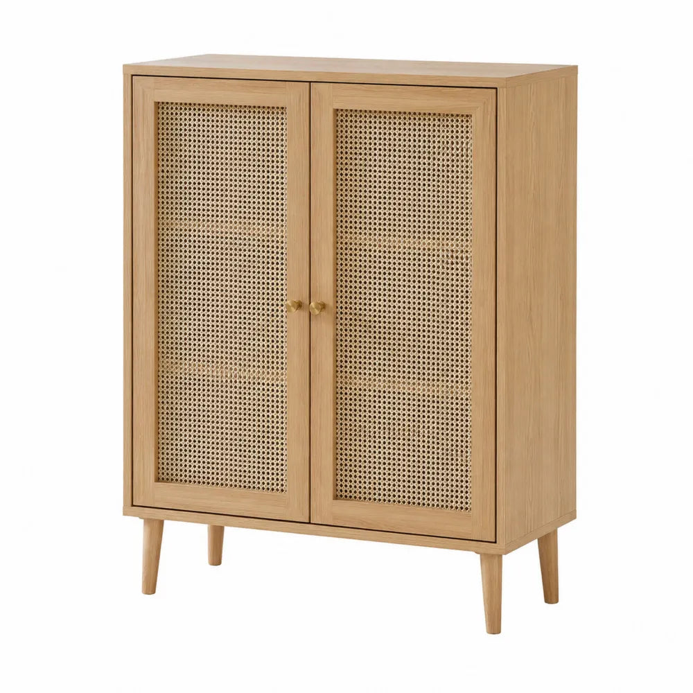 Buffet en bois avec portes en rotin 80x40x100 cm