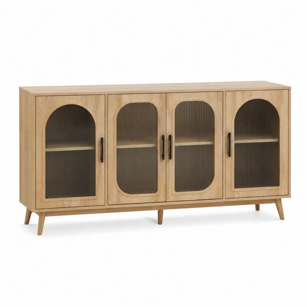 Buffet en bois avec portes en verre cannelé
