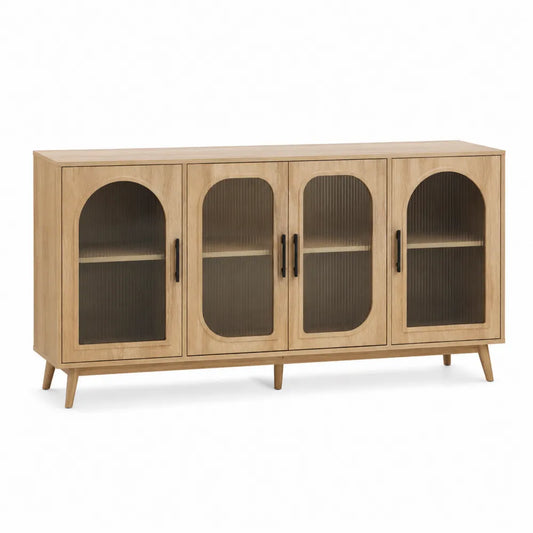 Buffet en bois avec portes en verre cannelé