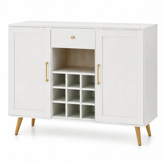 Buffet de cuisine blanc en bois avec casiers à vin