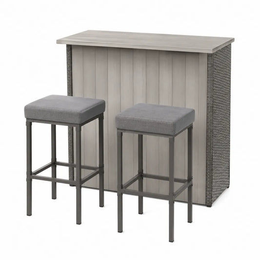 Ensemble de Bar Extérieur avec Tabourets en Métal et Coussins en Polyester Gris