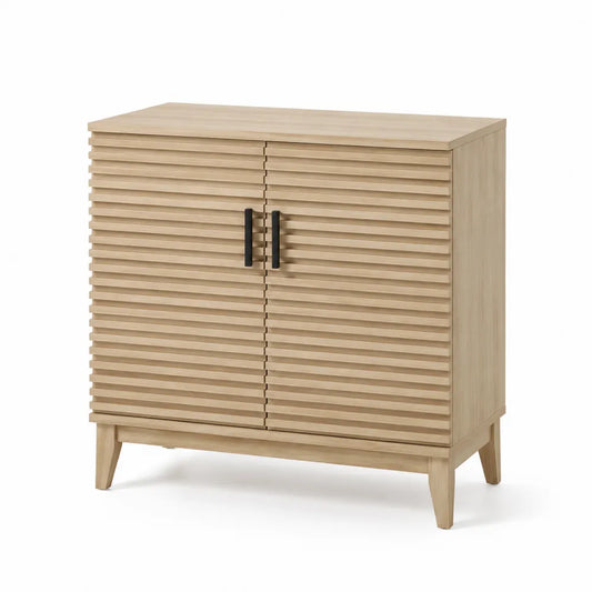 Buffet en bois clair 2 portes avec poignées en métal 80x70x40 cm