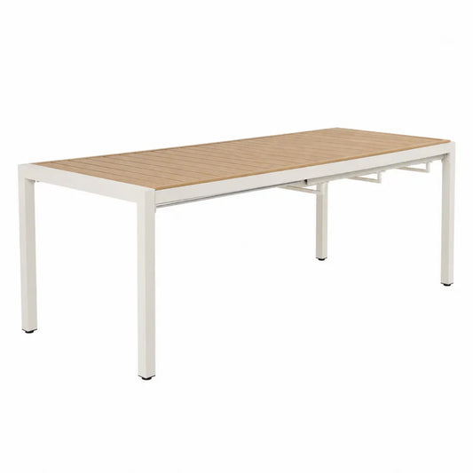 Table d'extérieur rectangulaire en métal et bois 200 cm blanc/brun