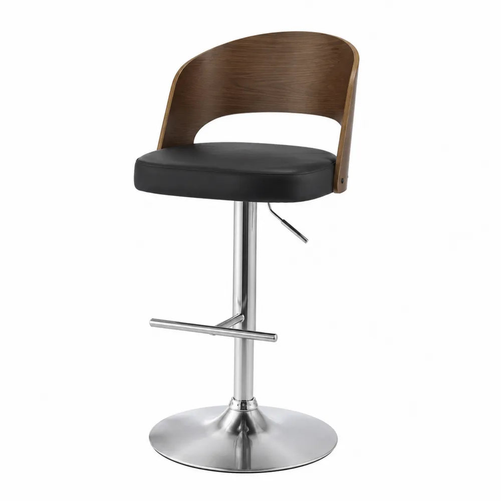 Tabouret de bar en bois et métal, siège en PU réglable