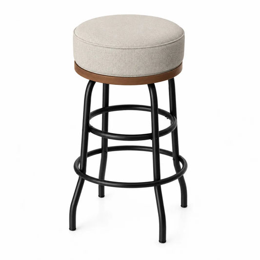 Tabouret de bar en métal et tissu polyester beige, 75 cm